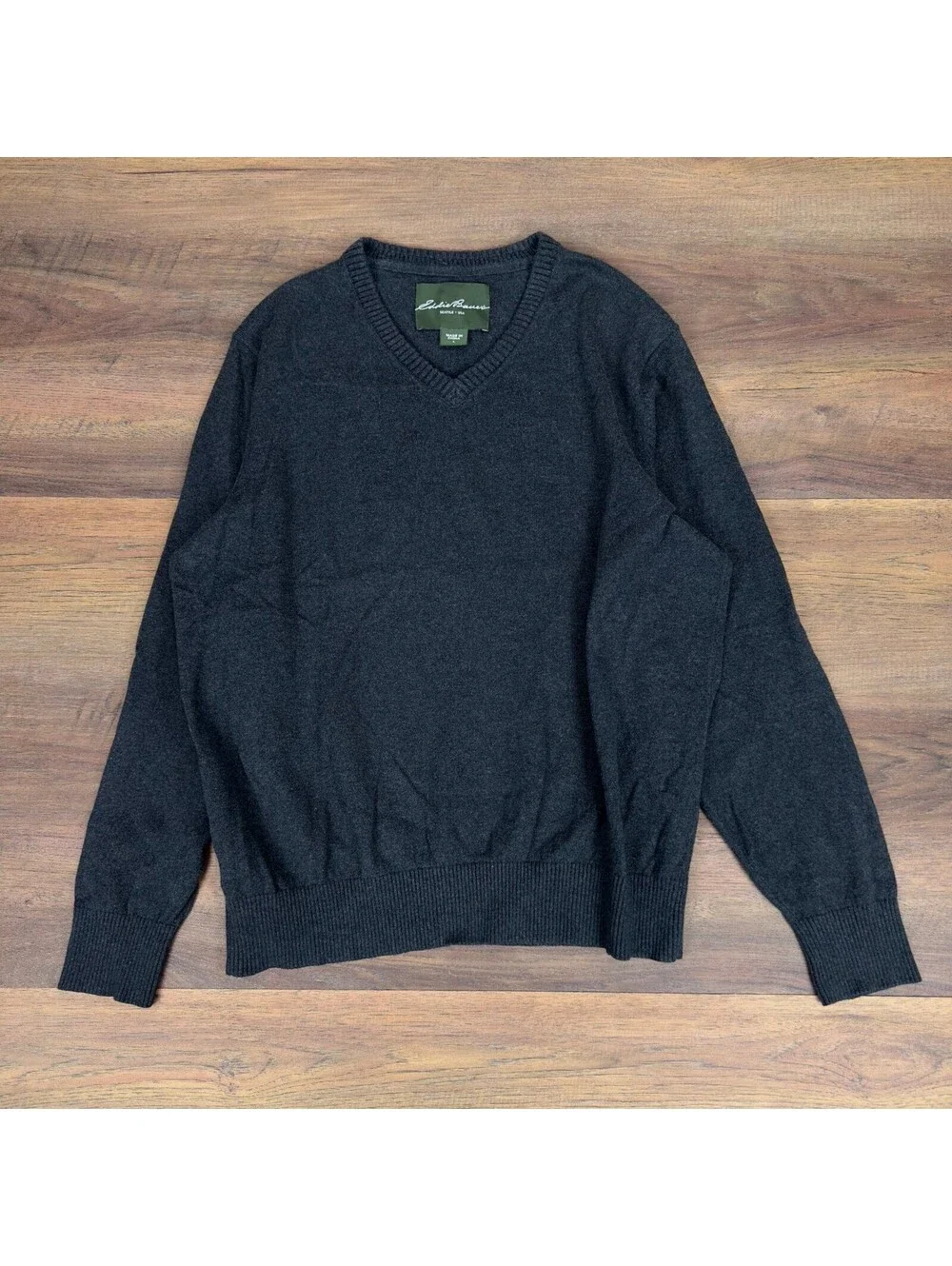 Vintage Eddie Bauer Mens L V-Neck Sweater Relaxed Fit Knit